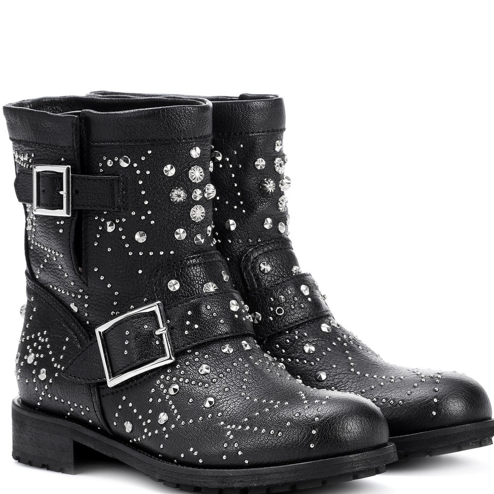 JIMMY CHOO Youth Star Black Stud Moto Boots NWT 🔥